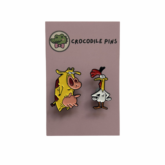 Cow & Chicken Pin Badges